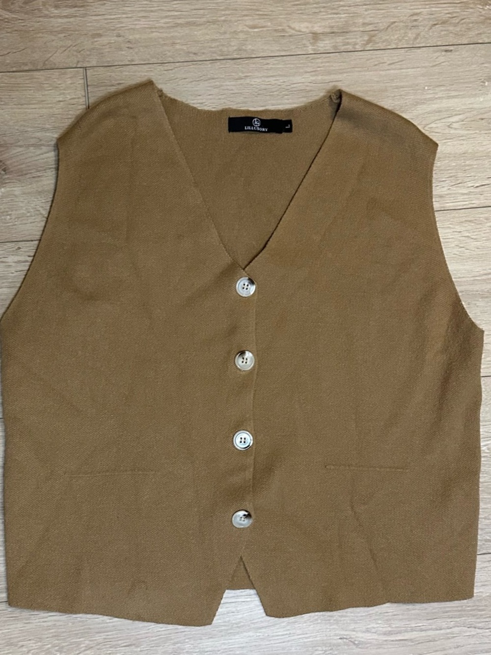 Neutral Brown Button-Up Knit Vest